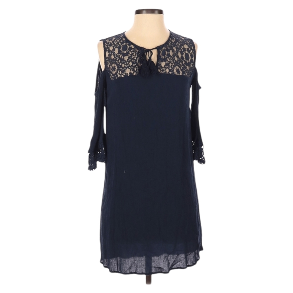 Heartloom Cold Shoulder Dress Size S Navy Blue Lace‎ Crochet Bell Sleeves